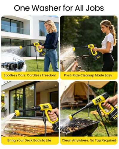 Cordless Portable Washer, Battery Operated Handheld Washer with 21V Battery & Charger, 1100 PSI, 6-in-1 Nozzle, Foam Pot, 23FT Hose, Car Washer for Home Garden Patio Driveway