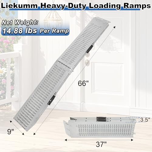 LIEKUMM 66" Folding Motorcycle Ramp, 440 lbs Heavy Duty Loading Ramp for Pickup Trucks, Portable Truck Ramp for Dirt Bike, Trailer, Lawn Mower - size: 66"L x 9"W（1pc）