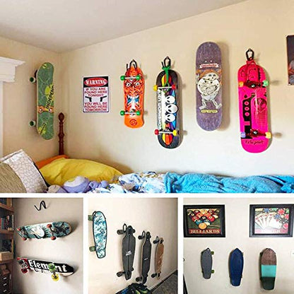 Pmsanzay Skateboard Wall Mount Wall Hanger Rack Storage Display Holder - for Storage Your Skateboard or Longboard and Helmet - Easy to Install - Hold up to 20 KG. (40LBS) - 2/PK