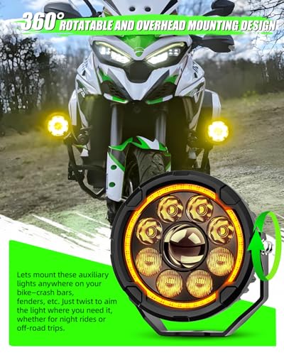 Motorcycle LED Auxiliary Lights - 29000LM Ultra Bright Fog Lights Hi/Low Amber White Beam, Strobe Modes, IP69K Waterproof, 360° Adjustable Mount for Motorcycles ADV Truck UTV Touring Sport - size: Pair 4.5 inch