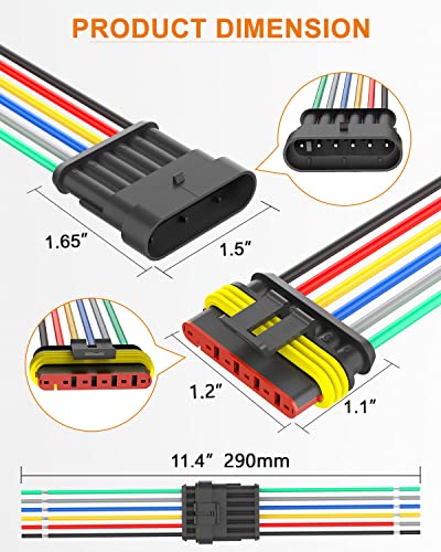 NAOEVO 6 Pin Connector Waterproof, 16 AWG 6 Wire Connectors, Automotive Electrical Male and Female Plug with Heat Shrink Tubing for Car Truck Boat Wire Connection, 6 Kits - size: 6 Pin