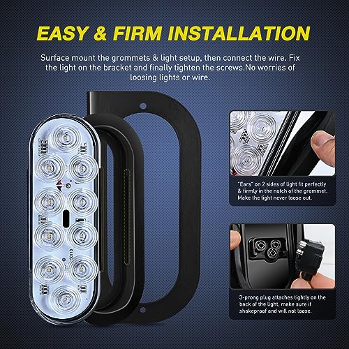 Nilight 6 Inch Oval Trailer Tail Light with Flush Mount Grommets Plugs w/Mounting Brackets 2PCS White Waterproof Reverse Back Up Lights for RV Truck - color: 2Pcs White Trailer Lights+Brackets