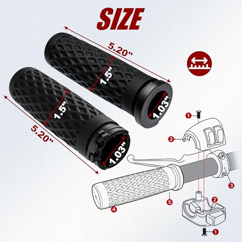 1" Silicone Handlebar Grips for Harley 2002-2017 V-Rod, 1996-Up Sportster XL, 1996-2007 Touring, 2008-2013 XR, 1996-2017 Dyna,1995-2015 Softail, Black