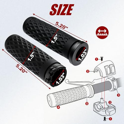 1" Silicone Handlebar Grips for Harley 2002-2017 V-Rod, 1996-Up Sportster XL, 1996-2007 Touring, 2008-2013 XR, 1996-2017 Dyna,1995-2015 Softail, Black