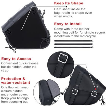 Dream Apparel Motorcycle Swingarm Bag with Black Leather, Swing Arm Bag Motorcycle Saddlebag Left Side Tool Bag Fit for Softail/Triangulated Swingarm Models Dyna Low Rider Fat Bob - color: 01-Black Genuine Leather