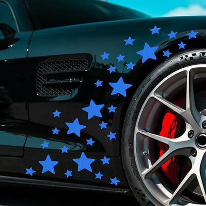 30pcs Star Vinyl Decal for Cars, High Intensity Reflective DIY Stickers for Window Bumper Mirror Laptop Decals Waterproof Night Safety Sign Car Stickers (Blue) - color: Blue