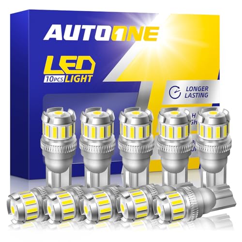 AUTOONE 194 LED Bulb, License Plate Light 300% High Brightness T10 168 2825 W5W LED Bulbs for Dome Map Door Courtesy Interior Car Lights 6500K White, Pack of 10 - color: White, size: 194-10pcs