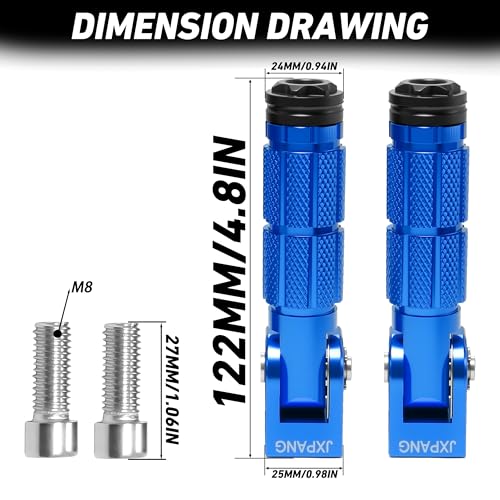 Universal Motorcycle Bicycle Folding Passenger Foot Pegs M8 Rearsets Rear Set Footrests Footpeg Foot Rest Peg Pedals For Bike Install Hole 8mm (A-ZDJT-012-Blue) - color: A-ZDJT-012-Blue