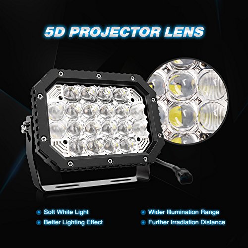 Nilight - 14039C-B LED Light bar 2PCS 7.4Inch 100W Spot & Flood Combo 8000LM 5D Square Off Road Fog Driving Lights Roof Bumper Work Light - color: 2Pcs 7.4Inch 100W Lights White