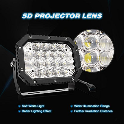 Nilight - 14039C-B LED Light bar 2PCS 7.4Inch 100W Spot & Flood Combo 8000LM 5D Square Off Road Fog Driving Lights Roof Bumper Work Light - color: 2Pcs 7.4Inch 100W Lights White