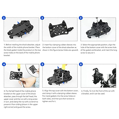 Motorcycle Mobile Phone Holder Shock Absorber, Bike Phone Bracket with Silicone Columns, Anti - Vibration Phone Mount for Motorbike, Universal Phone Holder with Wrench and Screws f