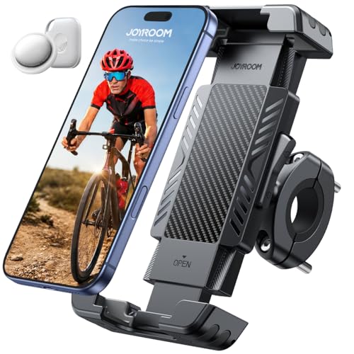 JOYROOM Bike Phone Holder [Hidden Tracker Storage] Phone Holder for Bike [1S Auto Lock] Motorcycle Phone Mount for Bike Bicycle Ebike Accessories Handlebar Phone Mount for All 5.8‘’-7.2" Cell Phones - color: Black