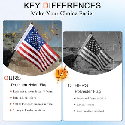 FOVPLUE 15" x 11" American Flag Kit,Clamp On Motorcycle Flag Pole Mount for Harley Touring Hard Saddlebags,Trunk,Luggage Carrier,car/truck roll-down window,Fits Electra Glide/Road King/Street Glide