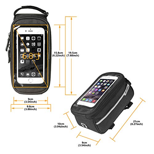 Bike Front Frame Bag,Bike Phone Mount Bag Touch Screen Phone Case Holder Cycling Top Tube Frame Bag Storage Handlebar Bag for Phone Below 6.8 Inch,Red