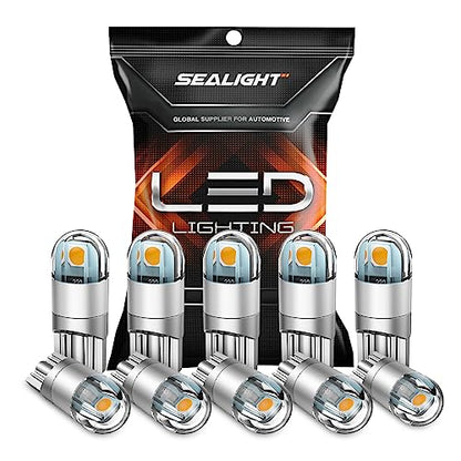 SEALIGHT 194 LED Bulb 2700K Amber, 168 2825 T10 W5W 3030 Bright LED Chips, Dome Light, Map Light, Door Light, Courtesy Light, License Plate Light, Pack of 10 - color: Amber Yellow, size: 194/168/T10