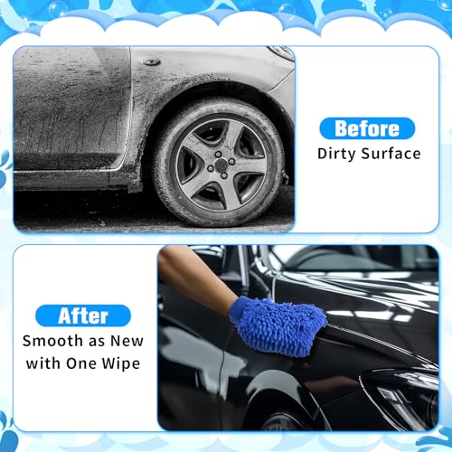 Patelai 30 Pcs Car Wash Mitts Bulk Microfiber Scratch Free Detailing Chenille Car Washing Gloves Hand Double Sided Absorbent Cars Sponge for Washing Cleaning Trucks Boats, 9.45 x 5.9 Inch(Green,Blue) - color: Green,Blue