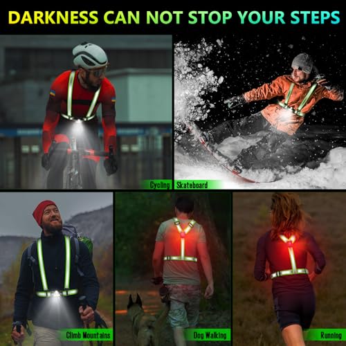 LED Reflective Sash Safety Gear, Running Lights for Runners at Night, High Visibility USB Rechargeable Light for Jogging Running Cycling Walking Motorcycle. - color: green vest