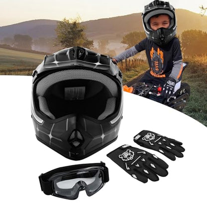 SLMOTO Youth Kids Motocross Offroad Street Helmet DOT Safety Youth Kids Helmet Dirt Bike Offroad Motorcycle Goggles Gloves - color: Black Spiders, size: X-Large