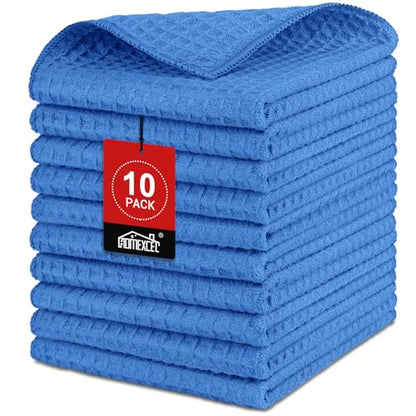 HOMEXCEL Waffle Weave Microfiber Towel, 10 Pack Lint Free Cleaning Rags, 12 x 12 Inches Barista Towels, Reusable Microfiber Cleaning Cloth for Household, Kitchen, Glass and Window, Blue - color: Blue