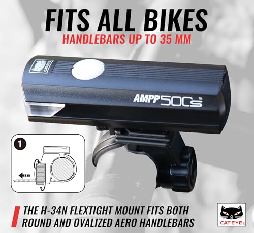 CATEYE AMPP USB Rechargeable Bike Light – High Visibility Super Bright OptiCube™ Headlight for Commuters, Road Cyclists & Mountain Bikers, Day & Night Riding Modes, IPX4 Waterproof, Tough & Durable - style: Ampp500s