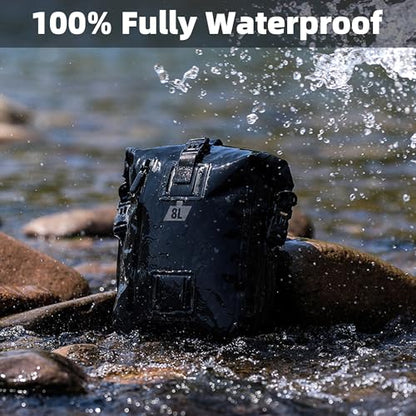 Waterproof Motorcycle Tail Bag 8L Motorbike Rear Rack Storage Bag Saddle Pannier for Touring Adventure Commuting Black - size: 8L