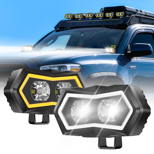 LED Pod Light 4 Inch White Flood Beams 88W Amber White DRL Auxiliary Halo Ditch Lights Driving Fog Lamp for Pickup Off Road Truck Motorcycle ATV UTV Tractor Forklift Waterproof -2PCS - color: 2 Pack