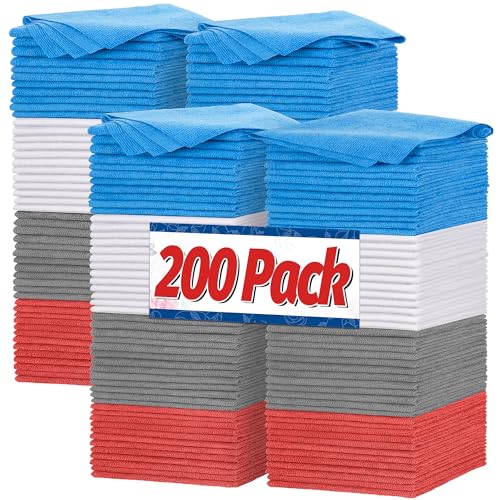 FIXSMITH Shop Towels, Microfiber Cleaning Cloth Bulk, 200 Pack Microfiber Towels for Cars, All-Purpose Absorbent Cleaning Rags, Dust Cloth for Automotive, Mechanic, Garage, Bar, 11.5 x 11.5 inch - color: 4 Colors, size: 200PK