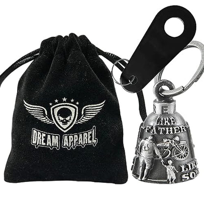 Dream Apparel Motorcycle Bell Guardian Angel Drive Away Gremlin, Biker Bell for Men Women Rider Riding, Good Luck Gift - color: Like Father Like Son