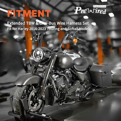 8" Extended CAN-Bus Harness Switch Control Wire & 4" TBW Throttle by Wire Handlebar Extension Kit for Harley 2016-2023 Touring and Softail Models - style: 8" and 4"
