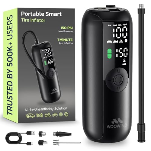 Woowind LP1 Bike Pump Portable Air Compressor, Tire Inflator for Car, 1 Minute Inflation, 150PSI Air Pump for Car Tires, Bikes, Motorcycles, Balls - with Digital Pressure Gauge - color: Lp1