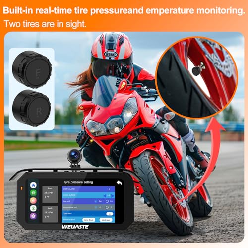 6.25' Motorcycle Carplay with Three Dash Cam (Inclues 128G SD),TMPS,GPS Navigation with Wireless Android Auto,Waterproof Touchscreen,Support Siri,Google Assistant,Anti-Glare,Bluetooth - size: 6.25 inch screen