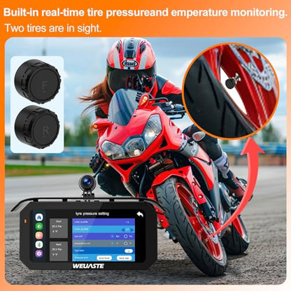 6.25' Motorcycle Carplay with Three Dash Cam (Inclues 128G SD),TMPS,GPS Navigation with Wireless Android Auto,Waterproof Touchscreen,Support Siri,Google Assistant,Anti-Glare,Bluetooth - size: 6.25 inch screen