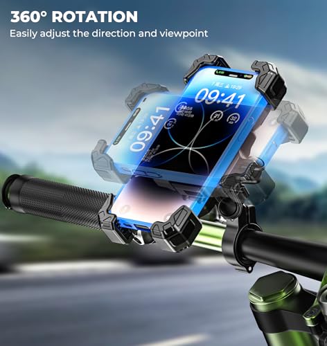 VAZESWIN Motorcycle Phone Mount with Vibration Dampener, 1s Lock Bike Phone Holder with Aluminum Alloy Handlebar Mounting Base, One-Handed Operation Motorcycle Cellphone Mount for 5.5"-7.2" Smartphone