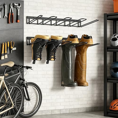 2026 New 2 Pack Metal Boot Rack for Closet, Wall Mounted Wader Hangers and Shoe Organizer, Heavy Duty Garage Storage Hooks for Tall Cowboy Boots, Black