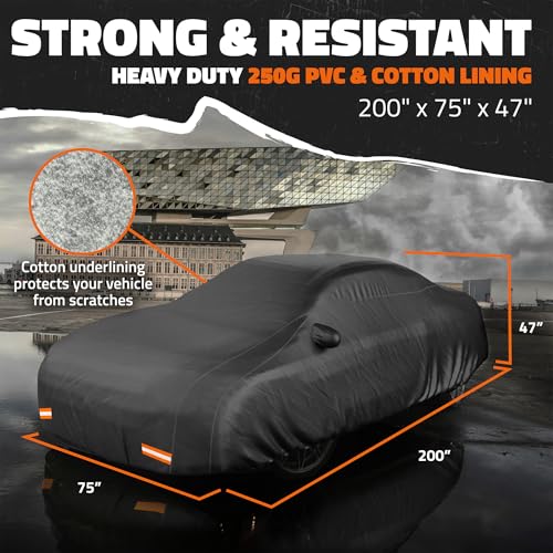 Mockins 200"x75"x47" Large Sedan Car Cover Waterproof All Weather Shield | Dual-Layer 250G PVC + HD Cotton Outdoor Weatherproof Car Covers for Automobiles | Full Exterior Covers for Rain, Snow, Frost - size: Sedan - Large - 200" x 75" x 47"