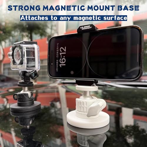 ULIBERMAGNET White Magnetic Camera Mount, Strong Magnetic Mount with 360° Rotation Ball Head, Security Camera Holder with 1/4 inch Thread for GoPro,DJI OSMO Action - style: White 2.59INCH Magnetic Camera Mounts