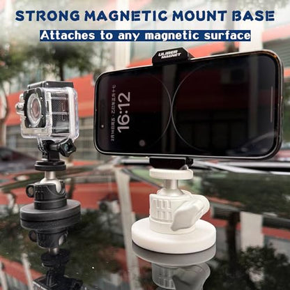 ULIBERMAGNET White Magnetic Camera Mount, Strong Magnetic Mount with 360° Rotation Ball Head, Security Camera Holder with 1/4 inch Thread for GoPro,DJI OSMO Action - style: White 2.59INCH Magnetic Camera Mounts