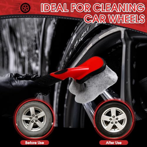 LemonRoad 5 Pack Car Wash Brushes Wheel Cleaner and Tire Brush for Car Detailing Bristle Fender Cleaning Supplies 10.3 inch Short Handle for Rim Carpet Truck SUV Moto RV Motorcycle