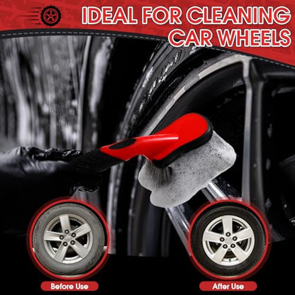 LemonRoad 5 Pack Car Wash Brushes Wheel Cleaner and Tire Brush for Car Detailing Bristle Fender Cleaning Supplies 10.3 inch Short Handle for Rim Carpet Truck SUV Moto RV Motorcycle