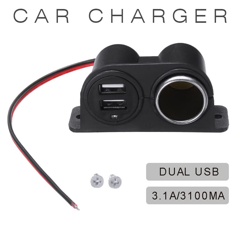 VizGiz Car Under Dash Mount Cigarette Lighter 3.1A Dual USB Power Charger Outlet Socket Plug Adapter Quick Charge DC Splitter Dashboard Expansion for 12V/24V Vehicle Truck SUV Motorcycle Boat