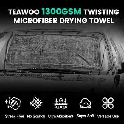TEAWOO 2 Pack Double-Sided Car Care Extra-Large, Ultra-Absorbant Microfiber Drying Towel for Cars and Trucks, Super Absorbent Car Drying Towel, 1300GSM, 35" x 24" - size: 35"x24" 1300GSM 2PACK