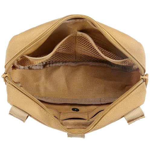 FRTKK Tactical Molle Admin Pouch Utility Laser Cut EDC Tool Pouch Bag Horizontal Modular Pouches Include US Flag Patch and Keychain - color: Tan