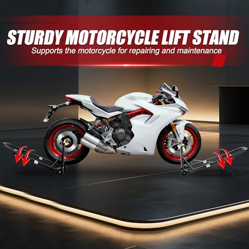 Universal Motorcycle Stand Set, 900 Lbs Capacity Front and Rear Wheel Lift Stands with U+L Adjustable Swingarm Spool Support, Heavy Duty Paddock Stands Fit for Honda, Yamaha, Kawasaki, Suzuki - color: Black