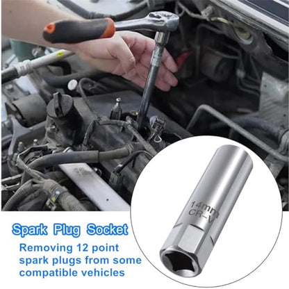 14mm 12 Point Spark Plug Removal Tool ，Thin Wall 3/8" Spark Plug Socket Removal Tool Compatible with BMW Mini Motorcycle, Car, SUV, Mercedes, Nissan, Peugeot