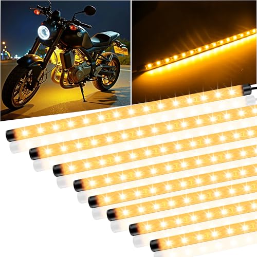 8 Pcs Car Led Light Strip IP67 Waterproof 11" Flexible Led Lights Underglow 12V for Car Motorcycle Boat Golf Cart Interior Exterior Decoration - Amber - color: Amber