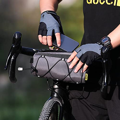Rhinowalk Bike Handlebar Bag, Bicycle Front Bag Shoulder Bag Storage Bag with Shoulder Strap for Road Mountain Bike Cycling Travel - color: Grey