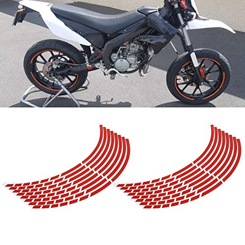 aqxreight Reflective Wheel Rim Stripe Decal, 16pcs Bike Motorcycle 16 18inch Reflective Wheel Strip Stickers Decoration Accessory(Red)