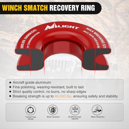 Nilight 2PCS Synthetic Soft Shackle 1/2" x 24" & Recovery Ring Kit - 56,000 LBS Shackle Breaking Strength with 46,000 LBS MBS Snatch Pulley for 4x4 Truck SUV ATV UTV Off-Road Vehicle Extraction (Red) - color: 2Pc Shackles Red + Snatch Ring Red