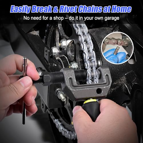 Motorcycle Chain Breaker Tool Kit,14PC Chain Cutter, Link Removal & Rivet Press Tool for 420 425 520 530 Chains, Fits Motorcycle, ATV, Dirt Bike