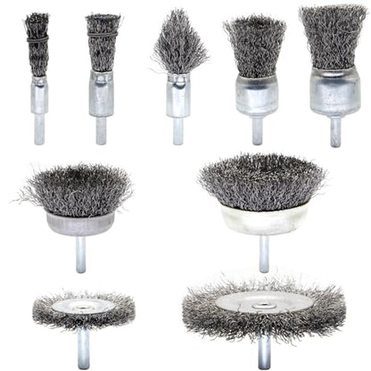 9-Piece Large Wire Brush Wheel Set - Metal Rust Removal, Polishing, Cleaning - 1/4″ (6mm) Shaft - Removes Burrs, Dust, and Paint - Handles Rough Surfaces - Rotary Tool Accessories - style: Set of 9 Large-sized Wire Brushes